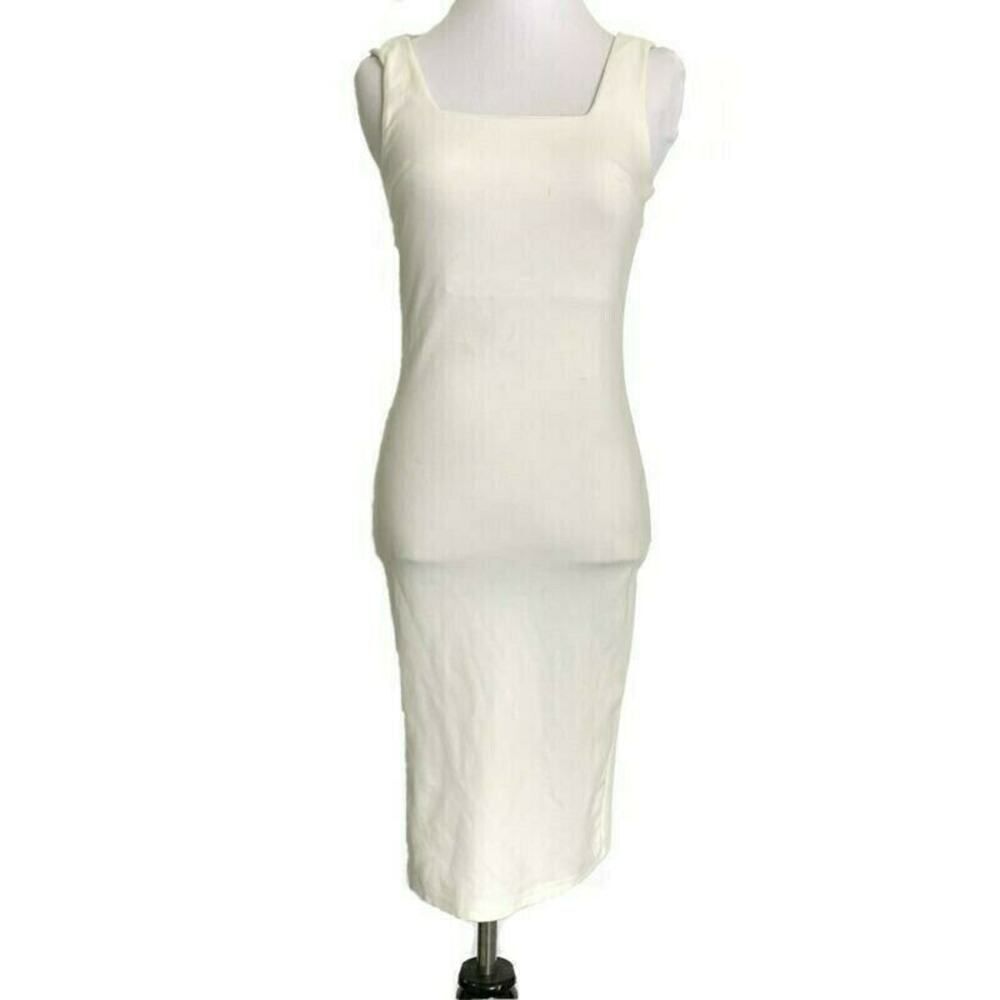 FOREIGN EXCHANGE White Bodycon Summer Midi Dress Cocktail Party Fitted Stretch S